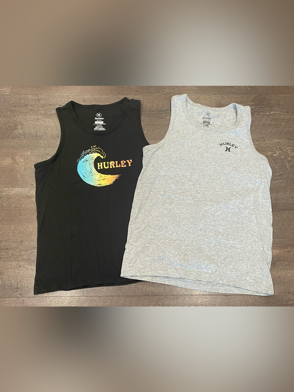 Hurley Men’s Bundle of Tank Tops - Black with Multicolor Wave & Gray Size S